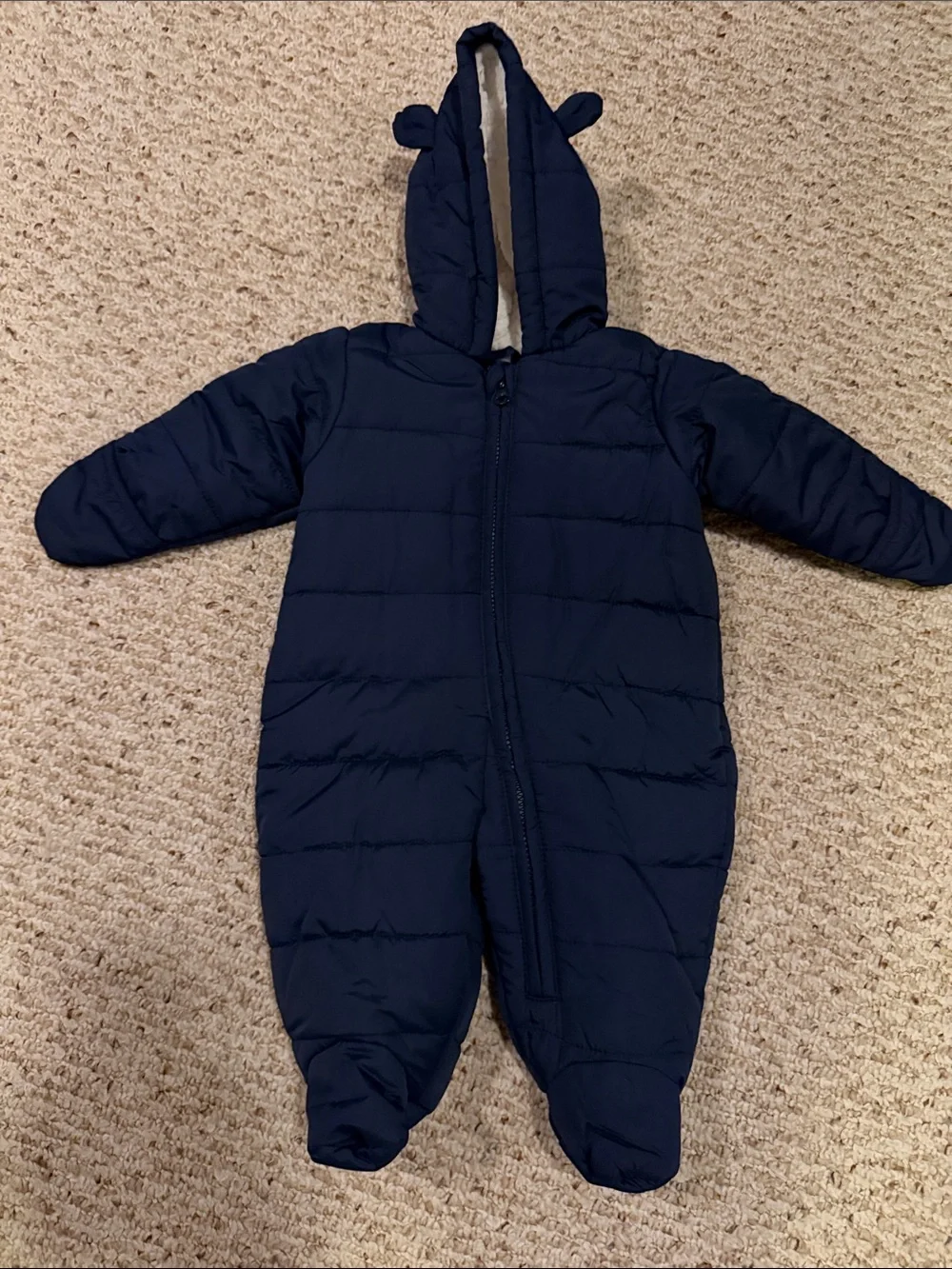 The Children's Place Navy Puffer Footed One-Piece with Hood